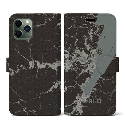 【宮古（岩手県）】地図柄iPhoneケース（手帳タイプ）モノトーン・iPhone 11 Pro 用