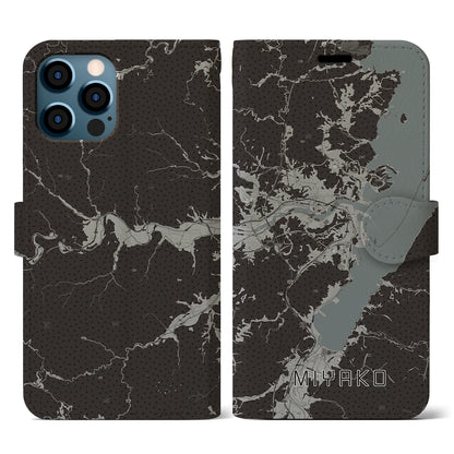 【宮古（岩手県）】地図柄iPhoneケース（手帳タイプ）モノトーン・iPhone 12 / 12 Pro 用