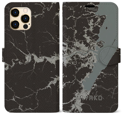 【宮古（岩手県）】地図柄iPhoneケース（手帳タイプ）モノトーン・iPhone 12 Pro Max 用