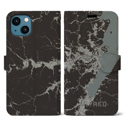 【宮古（岩手県）】地図柄iPhoneケース（手帳タイプ）モノトーン・iPhone 13 用