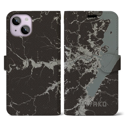 【宮古（岩手県）】地図柄iPhoneケース（手帳タイプ）モノトーン・iPhone 14 用