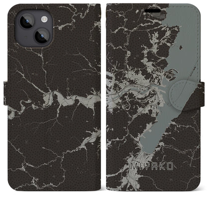 【宮古（岩手県）】地図柄iPhoneケース（手帳タイプ）モノトーン・iPhone 14 Plus 用