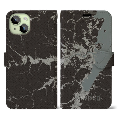 【宮古（岩手県）】地図柄iPhoneケース（手帳タイプ）モノトーン・iPhone 15 用