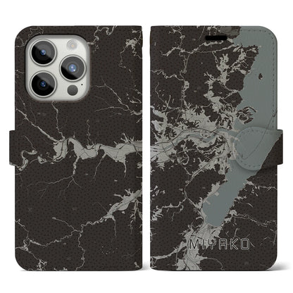 【宮古（岩手県）】地図柄iPhoneケース（手帳タイプ）モノトーン・iPhone 15 Pro 用