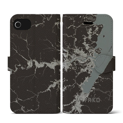 【宮古（岩手県）】地図柄iPhoneケース（手帳タイプ）モノトーン・iPhone SE（第3 / 第2世代） / 8 / 7 / 6s / 6 用