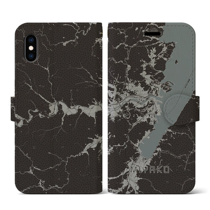 【宮古（岩手県）】地図柄iPhoneケース（手帳タイプ）モノトーン・iPhone XS / X 用