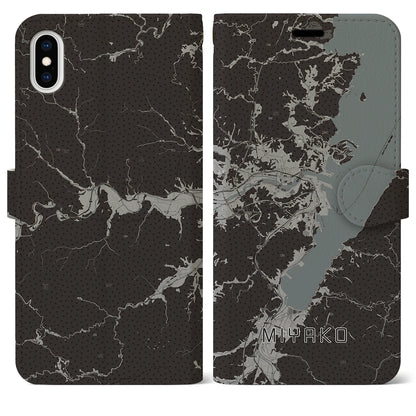 【宮古（岩手県）】地図柄iPhoneケース（手帳タイプ）モノトーン・iPhone XS Max 用