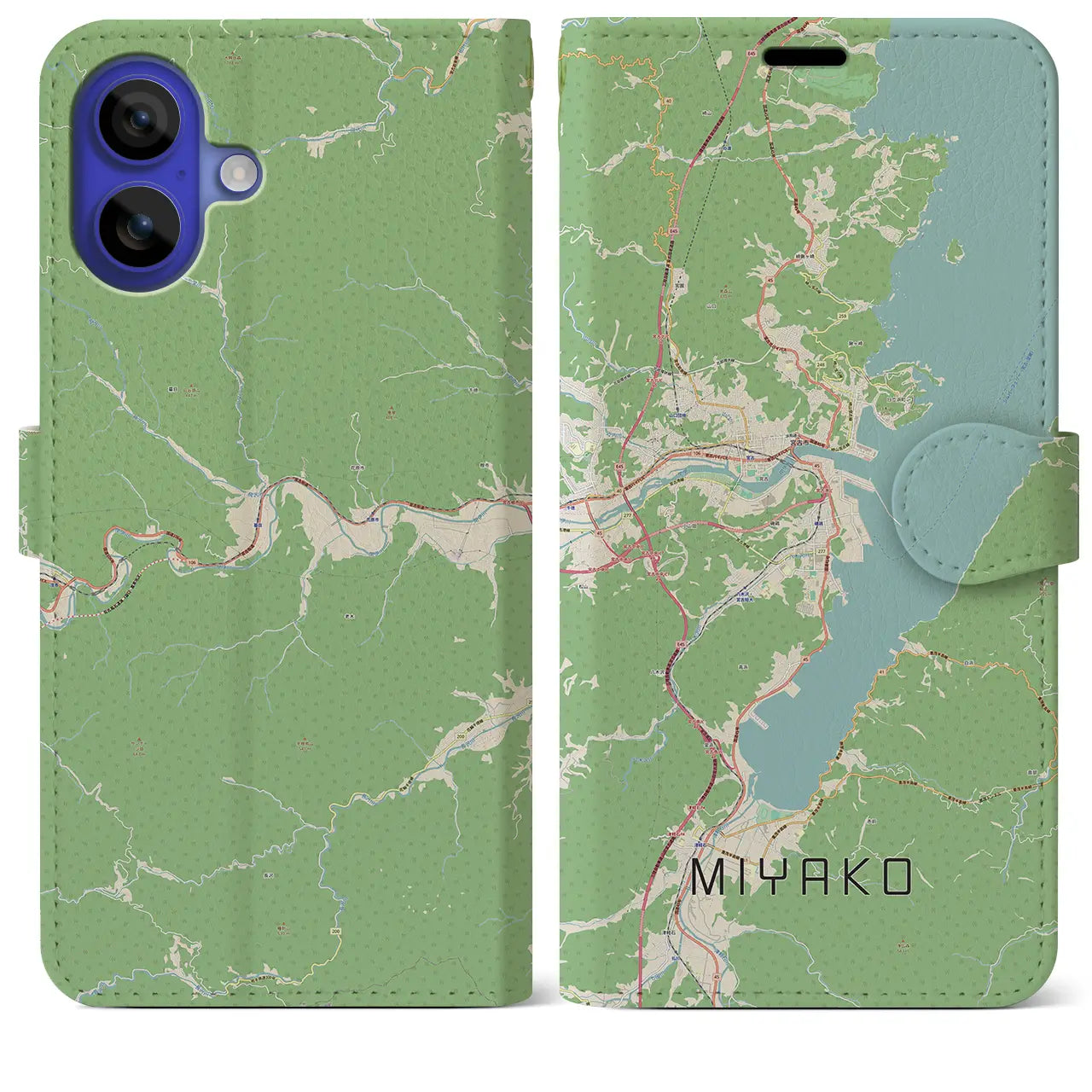 【宮古（岩手県）】地図柄iPhoneケース（手帳タイプ）ナチュラル・iPhone 16 Pro Max 用