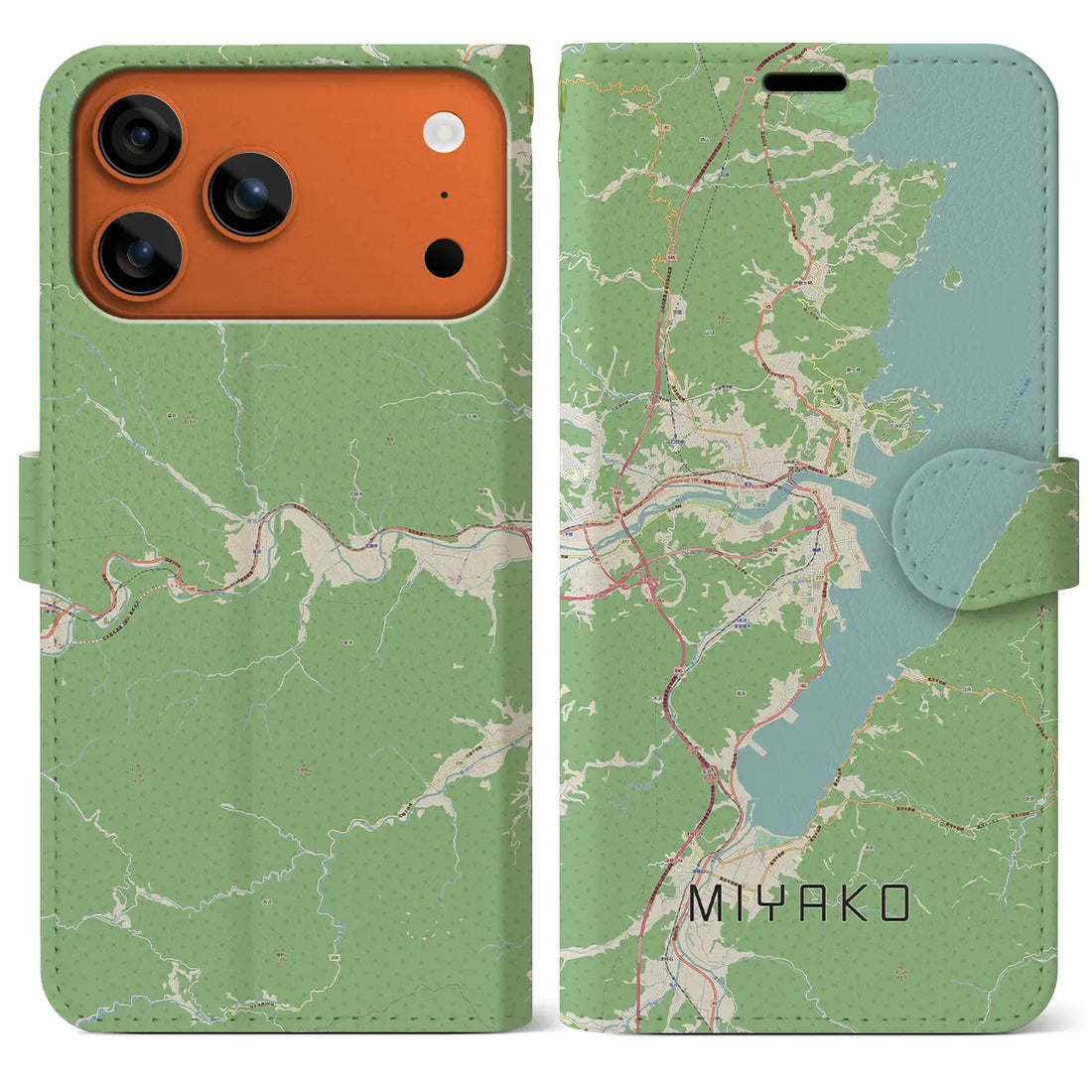 【宮古(岩手県)】地図柄iPhoneケース(手帳タイプ)モノトーン・iPhone 17 Pro Max 用