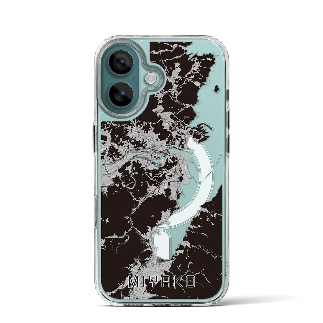 【宮古（岩手県）】地図柄iPhoneケース（MagSafeタイプ）モノトーン・iPhone 16 Pro 用