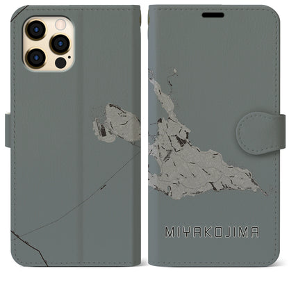 【宮古島（沖縄県）】地図柄iPhoneケース（手帳タイプ）モノトーン・iPhone 12 Pro Max 用