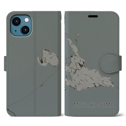 【宮古島（沖縄県）】地図柄iPhoneケース（手帳タイプ）モノトーン・iPhone 13 用