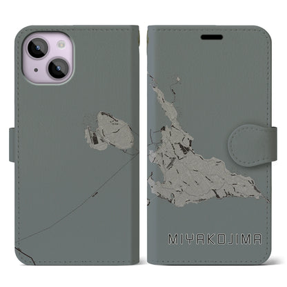 【宮古島（沖縄県）】地図柄iPhoneケース（手帳タイプ）モノトーン・iPhone 14 用