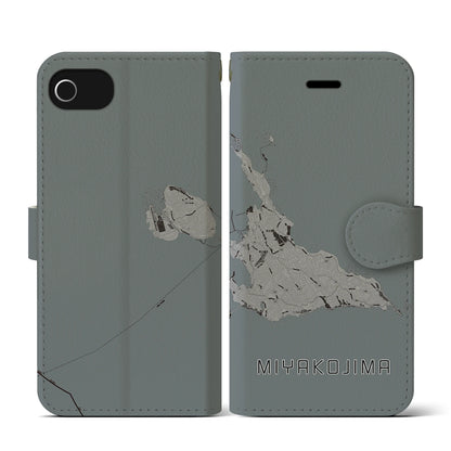 【宮古島（沖縄県）】地図柄iPhoneケース（手帳タイプ）モノトーン・iPhone SE（第3 / 第2世代） / 8 / 7 / 6s / 6 用