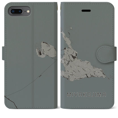 【宮古島（沖縄県）】地図柄iPhoneケース（手帳タイプ）モノトーン・iPhone 8Plus /7Plus / 6sPlus / 6Plus 用