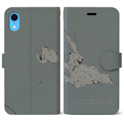 【宮古島（沖縄県）】地図柄iPhoneケース（手帳タイプ）モノトーン・iPhone XR 用