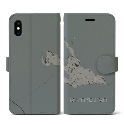 【宮古島（沖縄県）】地図柄iPhoneケース（手帳タイプ）モノトーン・iPhone XS / X 用
