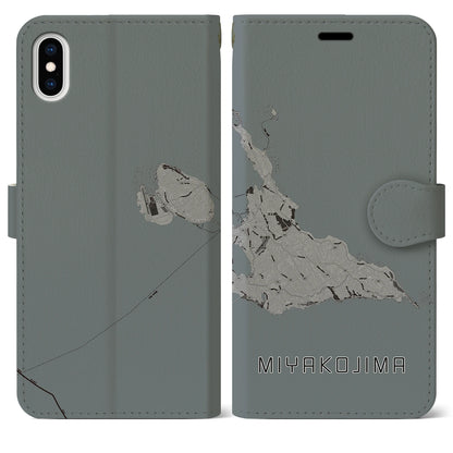 【宮古島（沖縄県）】地図柄iPhoneケース（手帳タイプ）モノトーン・iPhone XS Max 用