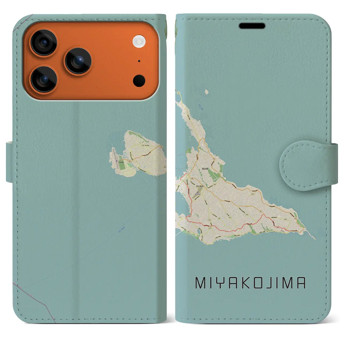 【宮古島（沖縄県）】地図柄iPhoneケース（手帳タイプ）ナチュラル・iPhone 17 Pro Max 用