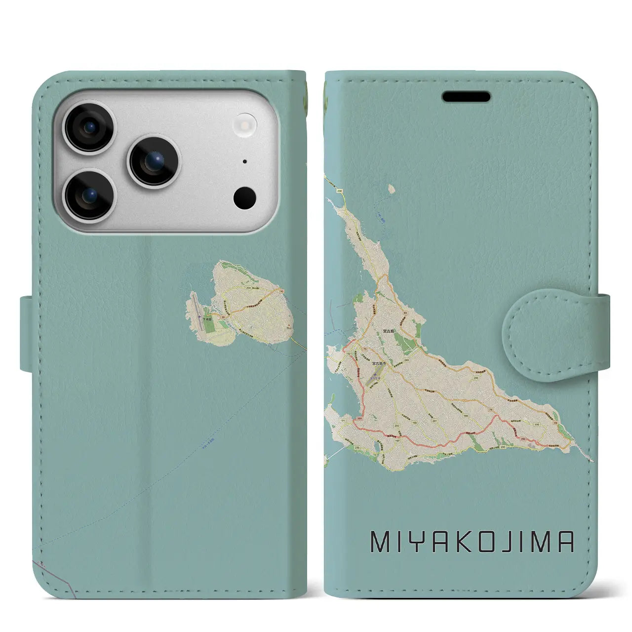【宮古島（沖縄県）】地図柄iPhoneケース（手帳タイプ）