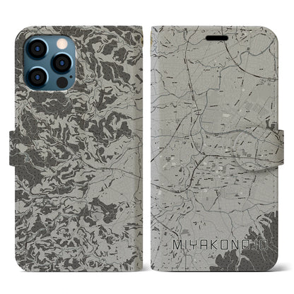 【都城（宮崎県）】地図柄iPhoneケース（手帳タイプ）モノトーン・iPhone 12 / 12 Pro 用