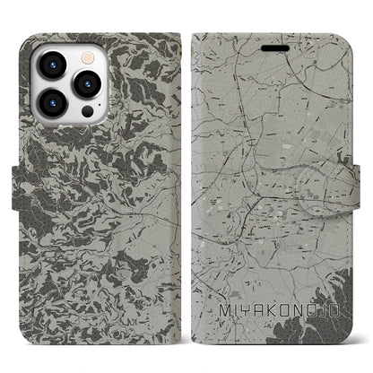 【都城（宮崎県）】地図柄iPhoneケース（手帳タイプ）モノトーン・iPhone 13 Pro 用