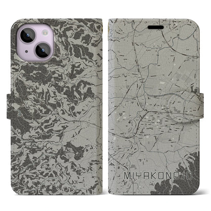 【都城（宮崎県）】地図柄iPhoneケース（手帳タイプ）モノトーン・iPhone 14 用