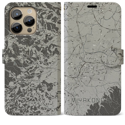 【都城（宮崎県）】地図柄iPhoneケース（手帳タイプ）モノトーン・iPhone 14 Pro Max 用