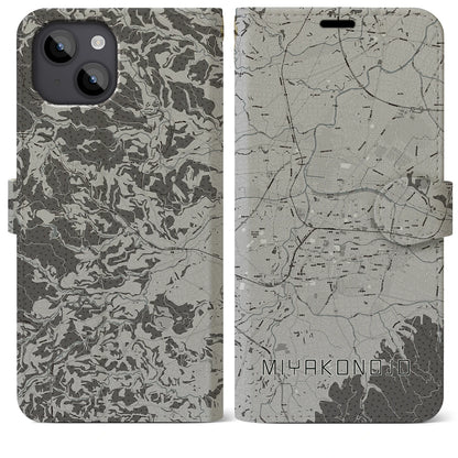 【都城（宮崎県）】地図柄iPhoneケース（手帳タイプ）モノトーン・iPhone 14 Plus 用