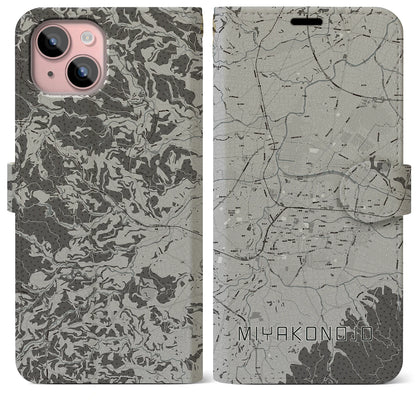 【都城（宮崎県）】地図柄iPhoneケース（手帳タイプ）モノトーン・iPhone 15 Plus 用