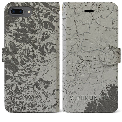 【都城（宮崎県）】地図柄iPhoneケース（手帳タイプ）モノトーン・iPhone 8Plus /7Plus / 6sPlus / 6Plus 用