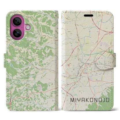 【都城（宮崎県）】地図柄iPhoneケース（手帳タイプ）ナチュラル・iPhone 16 Pro 用