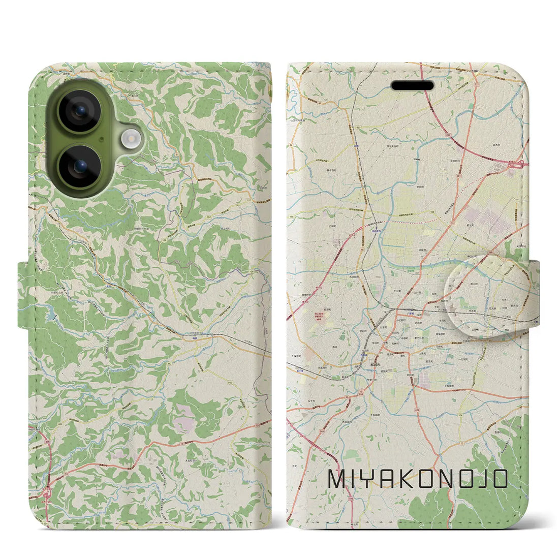 【都城（宮崎県）】地図柄iPhoneケース（手帳タイプ）モノトーン・iPhone 17 Pro Max 用