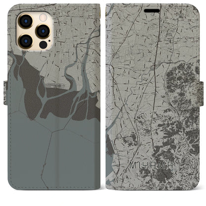 【みやま（福岡県）】地図柄iPhoneケース（手帳タイプ）モノトーン・iPhone 12 Pro Max 用