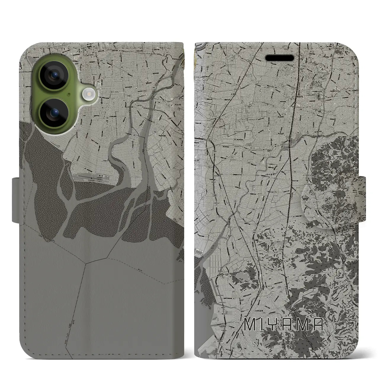 【みやま（福岡県）】地図柄iPhoneケース（手帳タイプ）