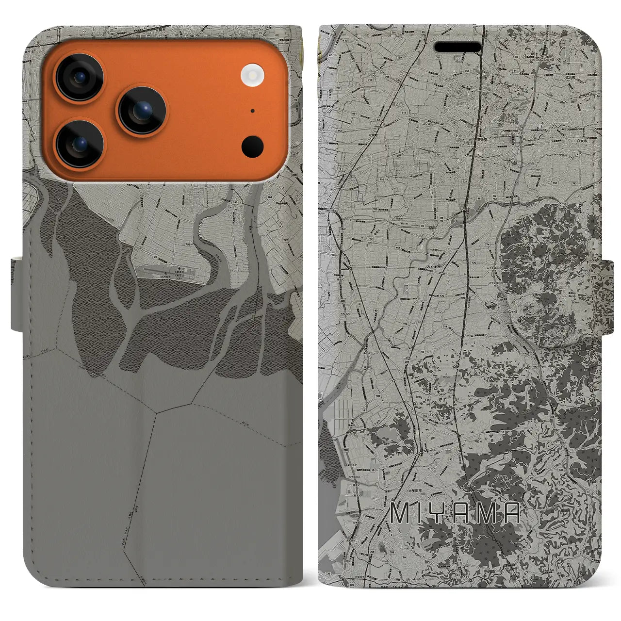 【みやま（福岡県）】地図柄iPhoneケース（手帳タイプ）