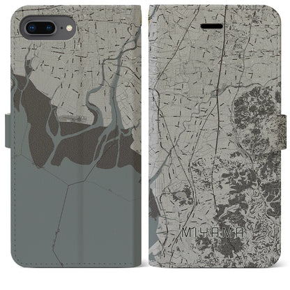 【みやま（福岡県）】地図柄iPhoneケース（手帳タイプ）モノトーン・iPhone 8Plus /7Plus / 6sPlus / 6Plus 用