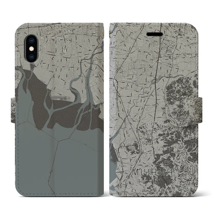 【みやま（福岡県）】地図柄iPhoneケース（手帳タイプ）モノトーン・iPhone XS / X 用