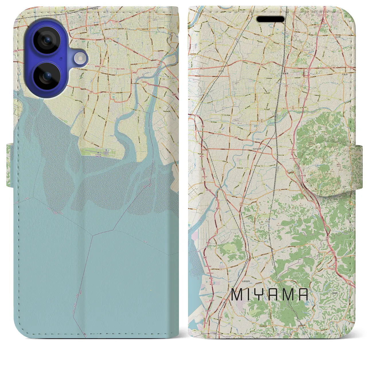 【みやま（福岡県）】地図柄iPhoneケース（手帳タイプ）ナチュラル・iPhone 16 Pro Max 用