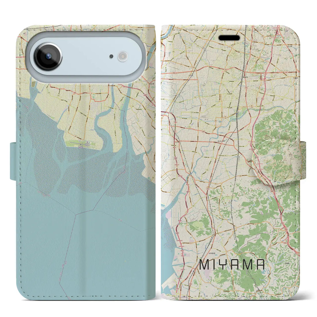 【みやま（福岡県）】地図柄iPhoneケース（手帳タイプ）モノトーン・iPhone 17 Pro Max 用