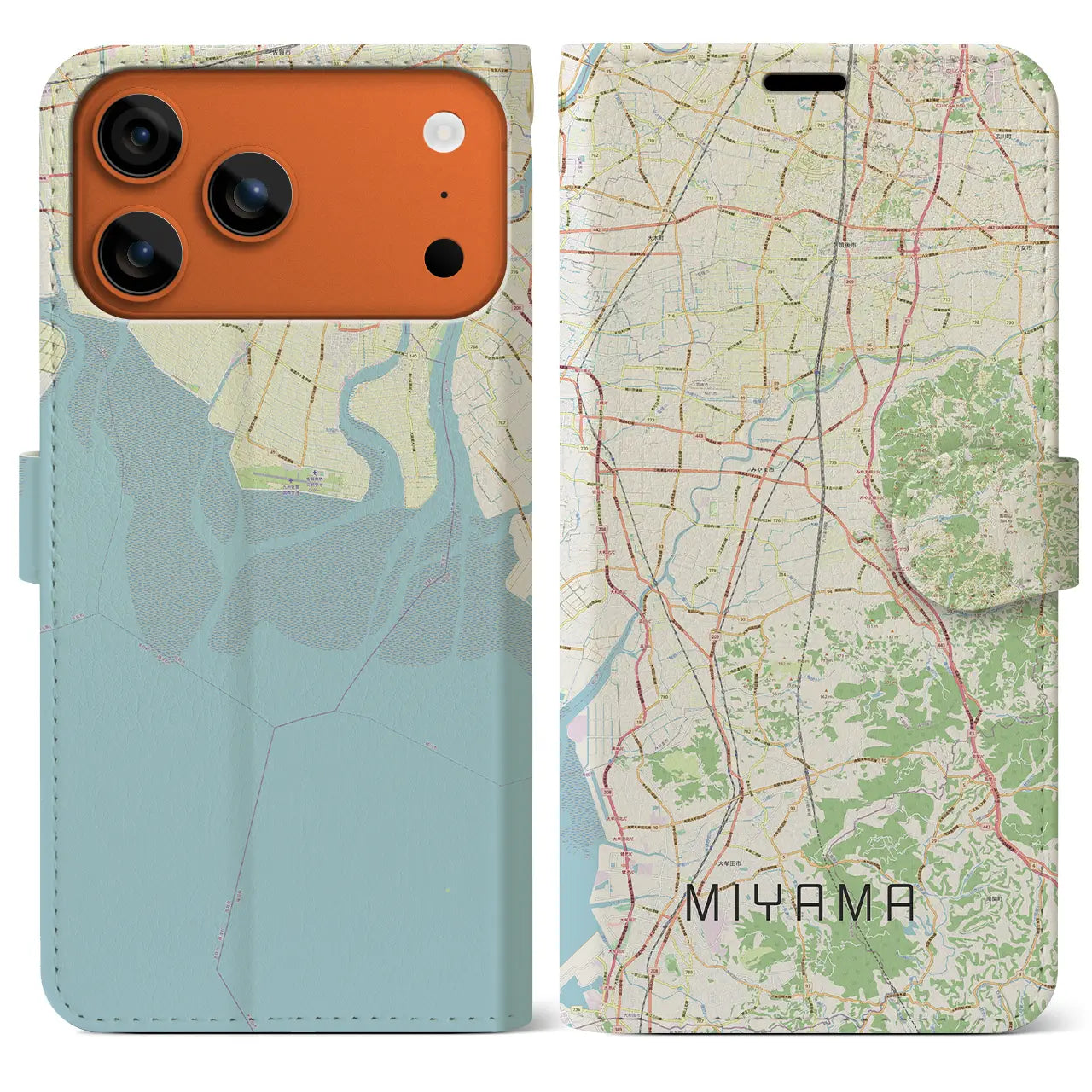 【みやま（福岡県）】地図柄iPhoneケース（手帳タイプ）