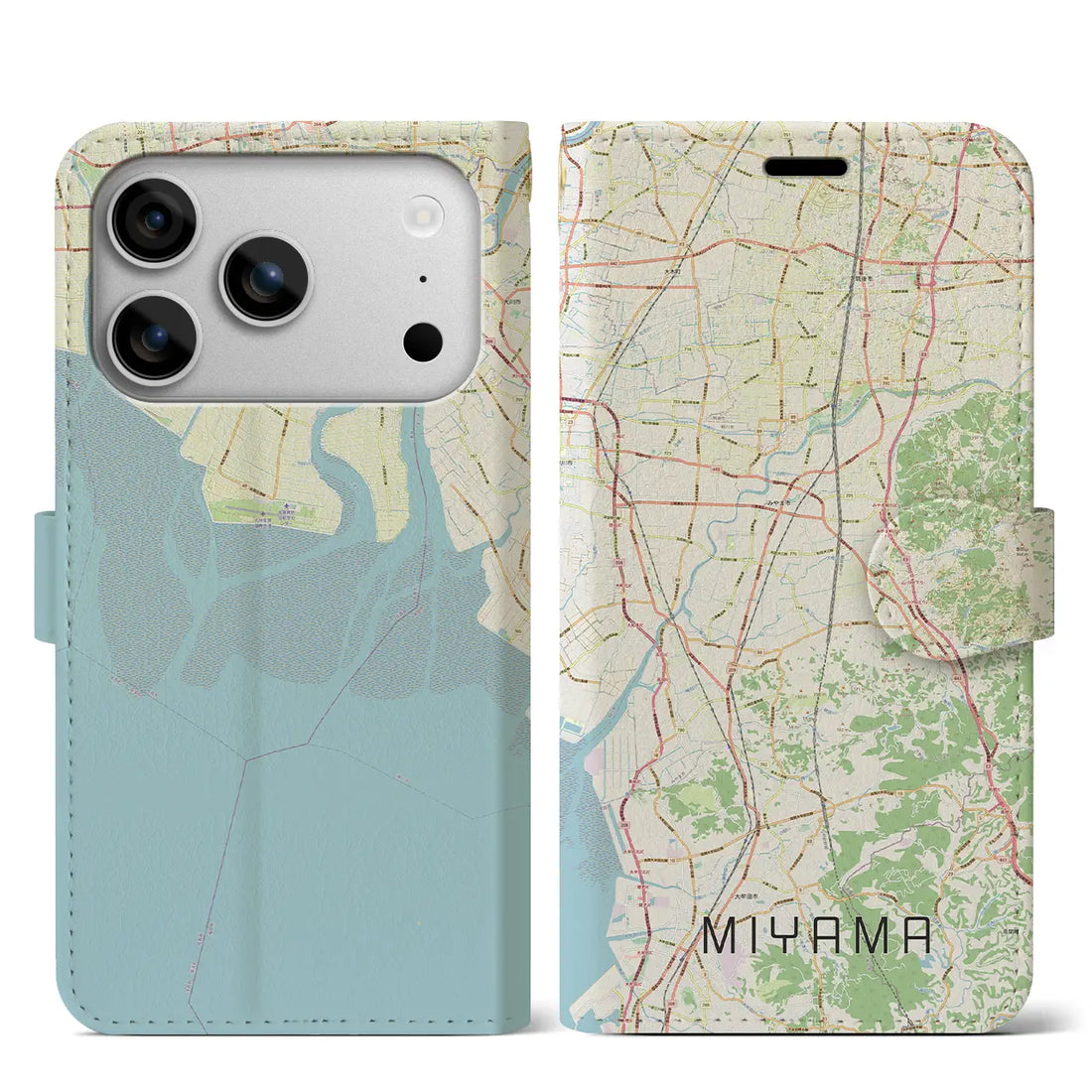 【みやま（福岡県）】地図柄iPhoneケース（手帳タイプ）ナチュラル・iPhone 17 Pro Max 用