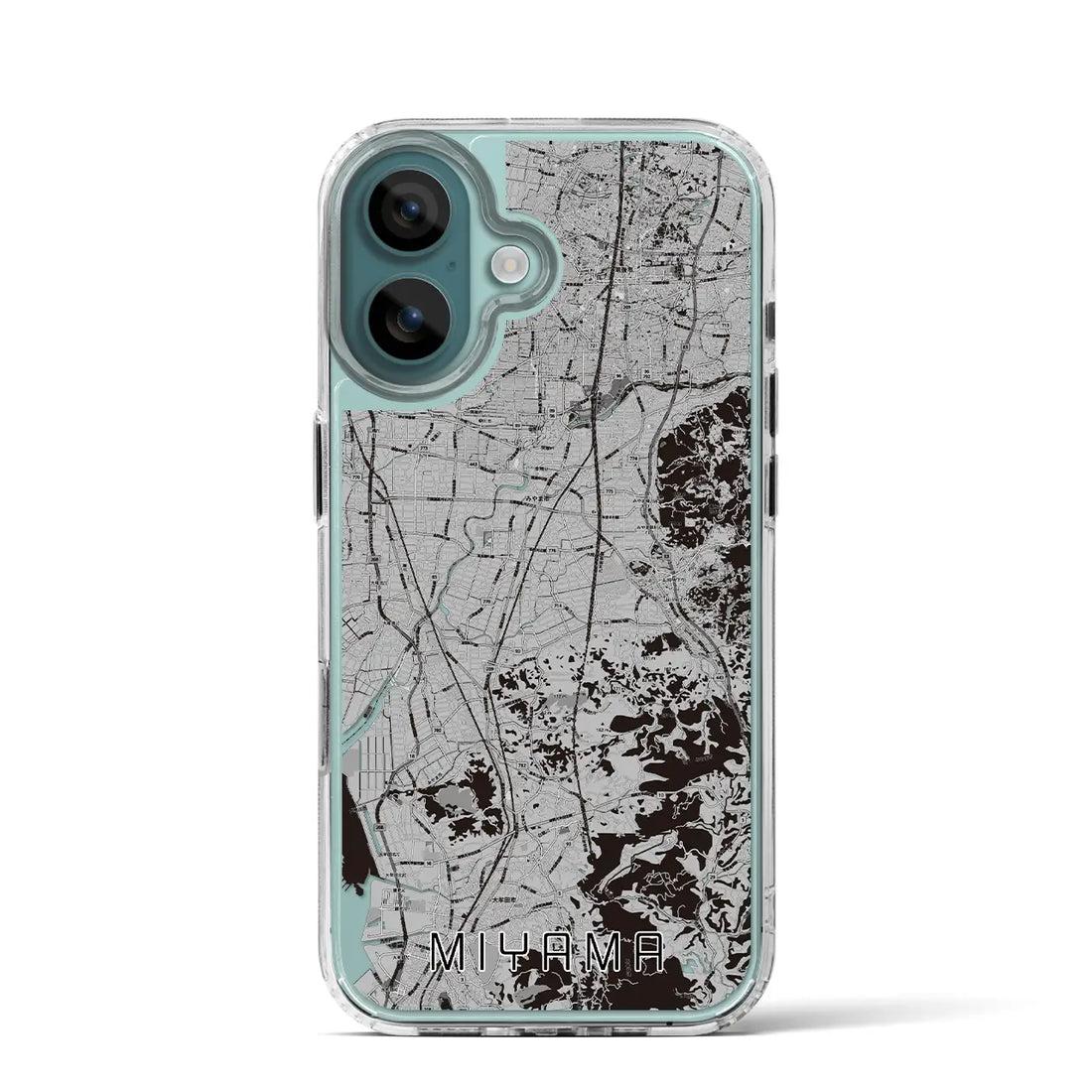 【みやま（福岡県）】地図柄iPhoneケース（MagSafeタイプ）モノトーン・iPhone 16 Pro 用