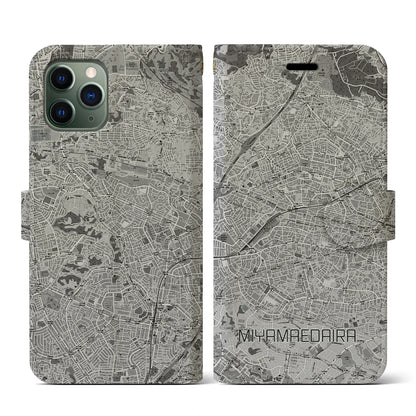 【宮前平（神奈川県）】地図柄iPhoneケース（手帳タイプ）モノトーン・iPhone 11 Pro 用