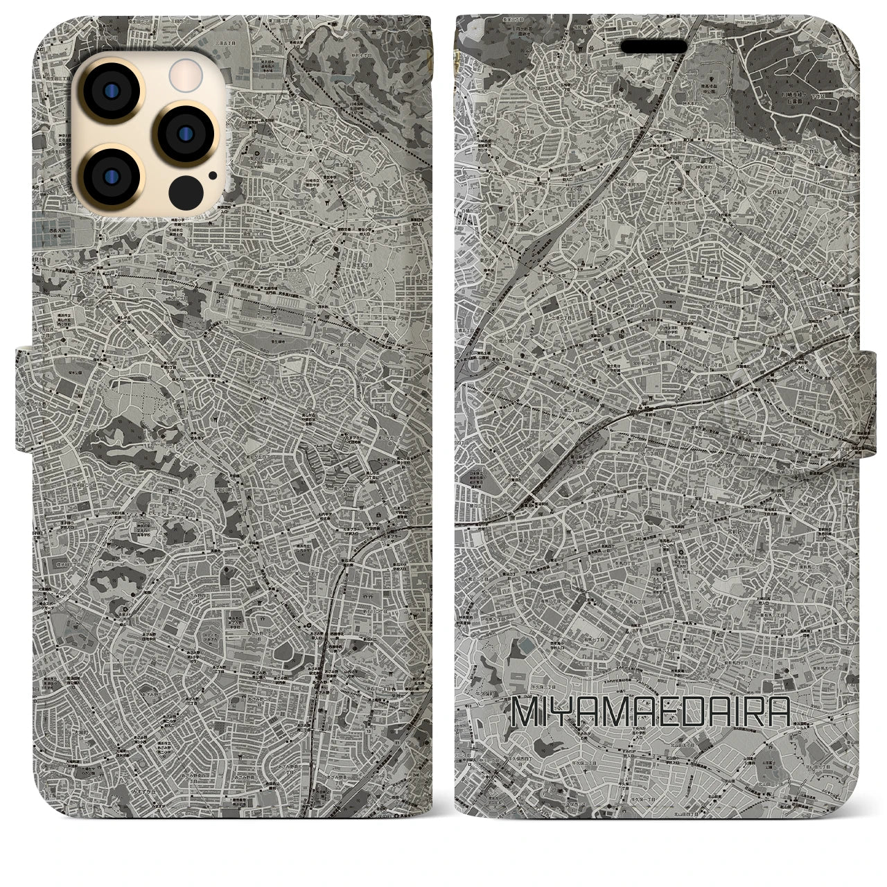 【宮前平（神奈川県）】地図柄iPhoneケース（手帳タイプ）