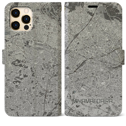 【宮前平（神奈川県）】地図柄iPhoneケース（手帳タイプ）モノトーン・iPhone 12 Pro Max 用