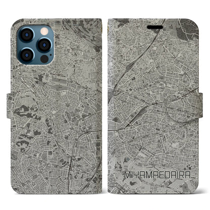 【宮前平（神奈川県）】地図柄iPhoneケース（手帳タイプ）モノトーン・iPhone 12 / 12 Pro 用