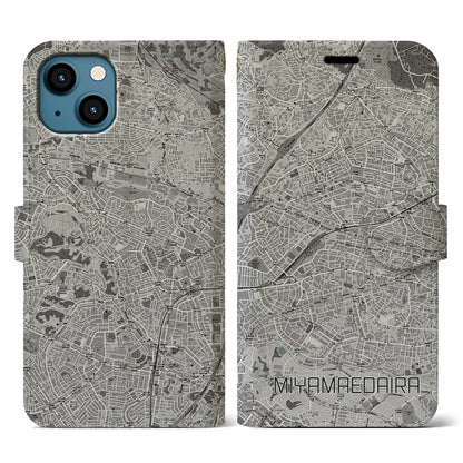 【宮前平（神奈川県）】地図柄iPhoneケース（手帳タイプ）モノトーン・iPhone 13 用