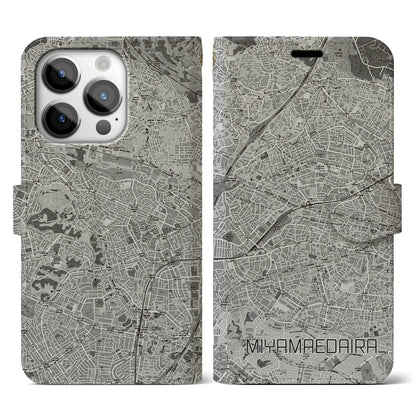 【宮前平（神奈川県）】地図柄iPhoneケース（手帳タイプ）モノトーン・iPhone 14 Pro 用