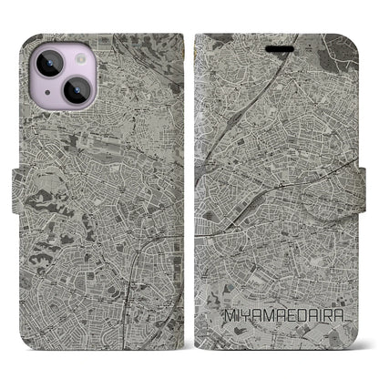 【宮前平（神奈川県）】地図柄iPhoneケース（手帳タイプ）モノトーン・iPhone 14 用